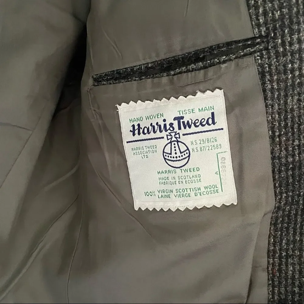 HARRIS TWEED Vintage Hand Woven Wool Sports Coat Jacket Blazer Gray Black 42R
